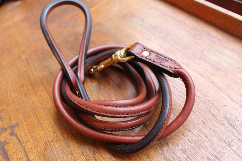 Rolled Leather Dog Leash in Havanna