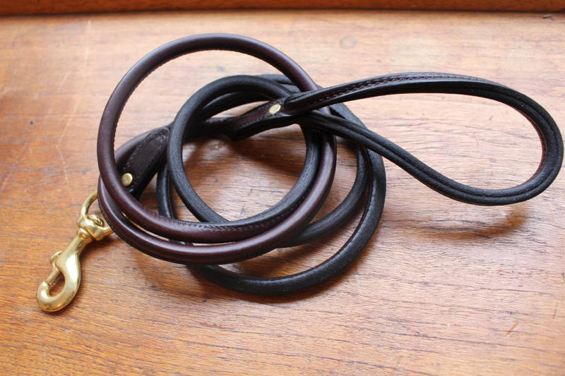 Rolled Leather Dog Leash in Black