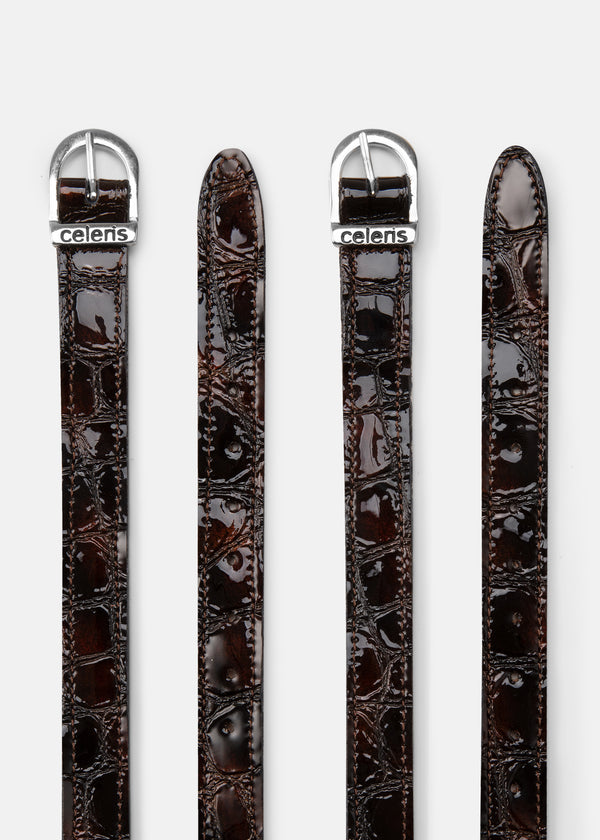 Spur Straps Dark Brown Faux Croco Gloss